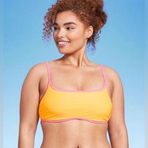 Wild Fable Women's Colorblock Square Neck Bralette Bikini Top NWT Orange Pink